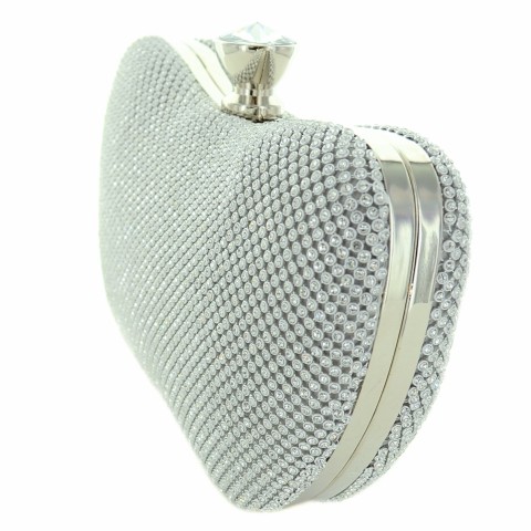 Crystal-dotted Metal Mesh Clutch