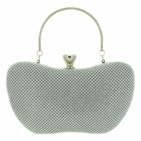 Crystal-dotted Metal Mesh Clutch