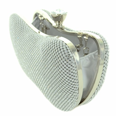 Crystal-dotted Metal Mesh Clutch