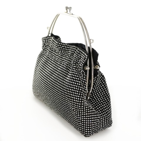 Women Rhinestone Crystal TopHandle Mesh Clutch Bag