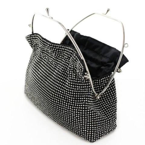 Women Rhinestone Crystal TopHandle Mesh Clutch Bag