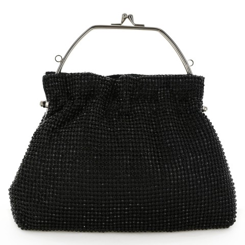 Women Rhinestone Crystal TopHandle Mesh Clutch Bag