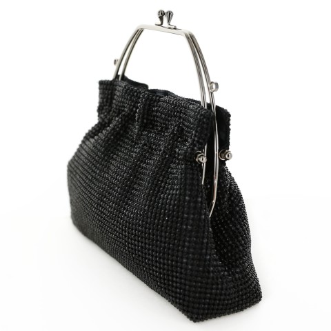 Women Rhinestone Crystal TopHandle Mesh Clutch Bag