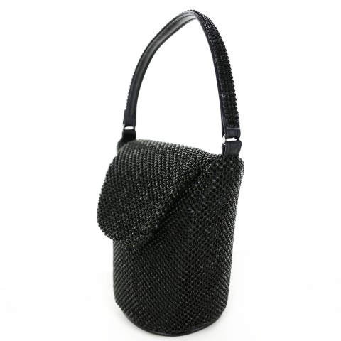 Top Handle Rhinestone Mesh Purse Bag