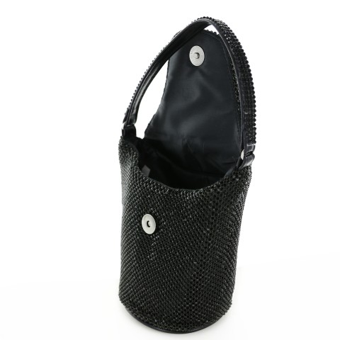 Top Handle Rhinestone Mesh Purse Bag