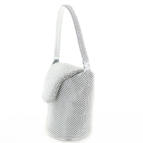 Top Handle Rhinestone Mesh Purse Bag