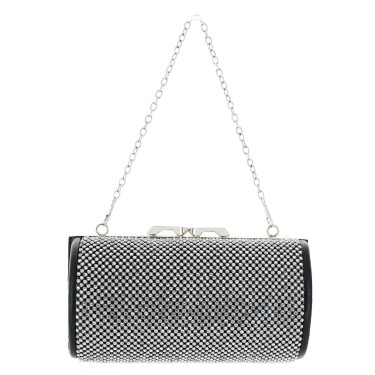 Women Rhinestone Crystal Mesh Cylinder Clutch Bag