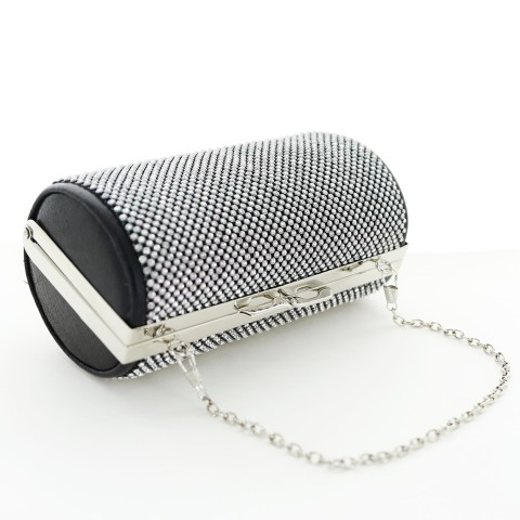 Women Rhinestone Crystal Mesh Cylinder Clutch Bag