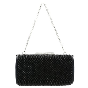 Women Rhinestone Crystal Mesh Cylinder Clutch Bag