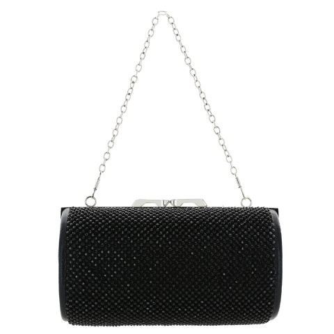 Women Rhinestone Crystal Mesh Cylinder Clutch Bag