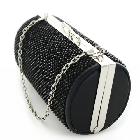 Women Rhinestone Crystal Mesh Cylinder Clutch Bag