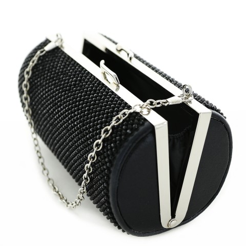 Women Rhinestone Crystal Mesh Cylinder Clutch Bag