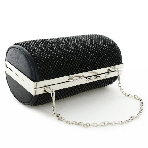 Women Rhinestone Crystal Mesh Cylinder Clutch Bag