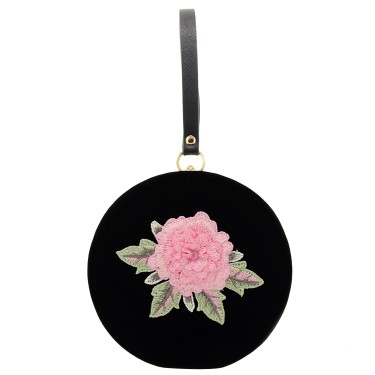 Velvet Cylinder Flower Wristlet Clutch