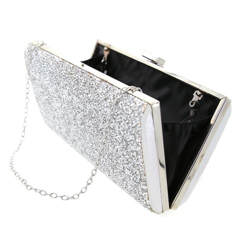 Glitter Crystal-Embellished Beaded Clutch