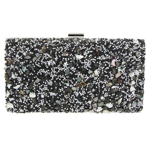 Glitter Crystal-Embellished Beaded Clutch