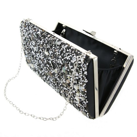 Glitter Crystal-Embellished Beaded Clutch