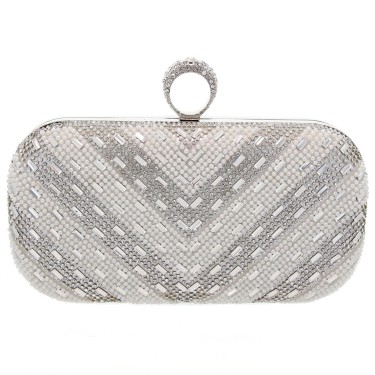 Ring Top Crystal & Pearl Embellished Clutch