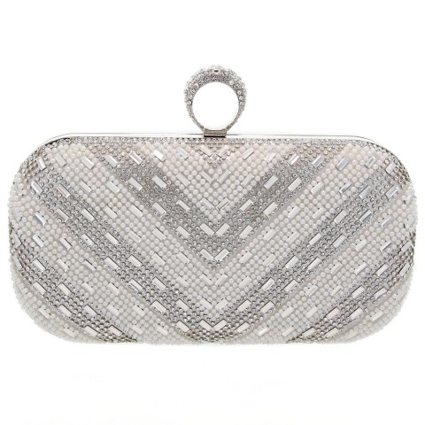 Ring Top Crystal & Pearl Embellished Clutch