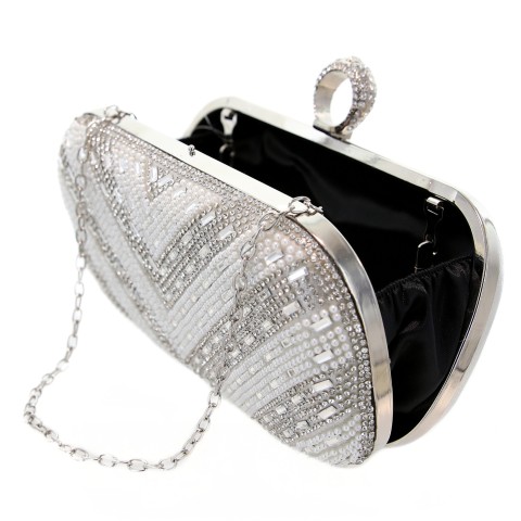 Ring Top Crystal & Pearl Embellished Clutch