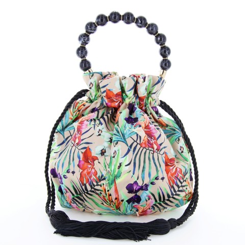 Removeble Beaded Top Handle Drawstring Bag