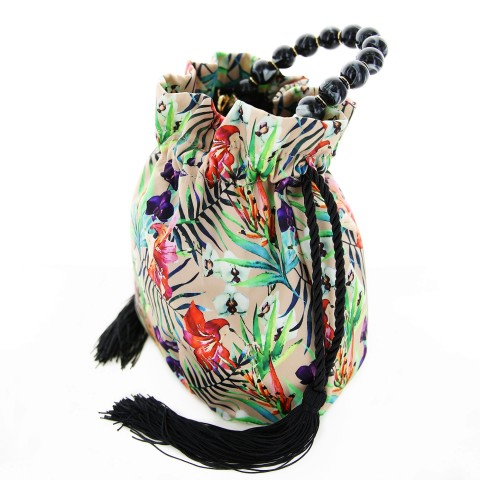 Removeble Beaded Top Handle Drawstring Bag