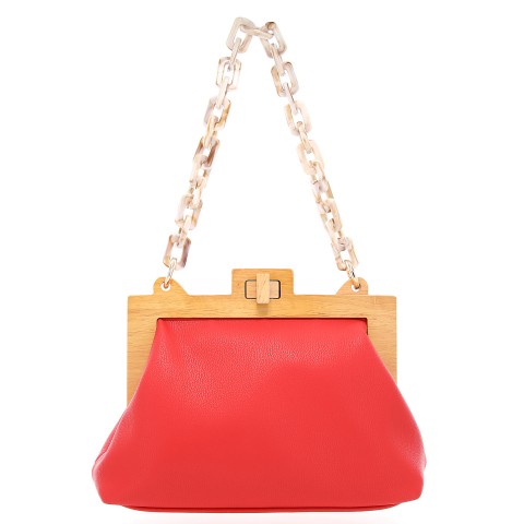 Acrylic Chain Handle Vegan Leather Clutch Bag