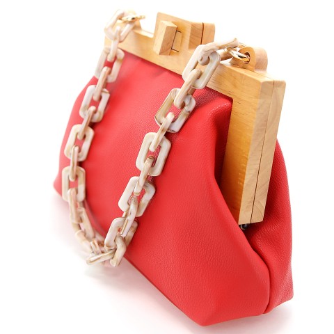 Acrylic Chain Handle Vegan Leather Clutch Bag