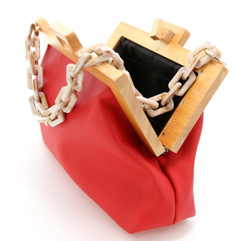 Acrylic Chain Handle Vegan Leather Clutch Bag