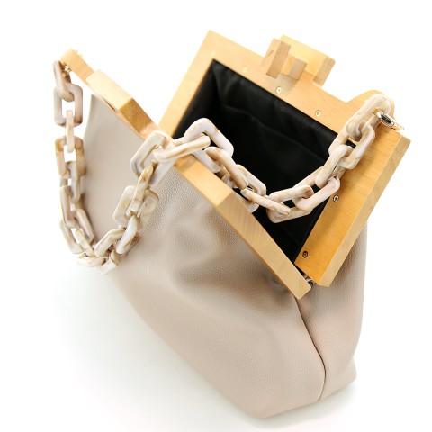 Acrylic Chain Handle Vegan Leather Clutch Bag