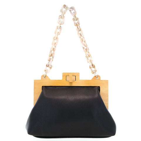 Acrylic Chain Handle Vegan Leather Clutch Bag