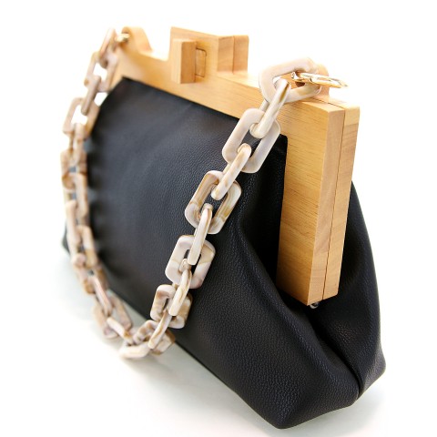 Acrylic Chain Handle Vegan Leather Clutch Bag