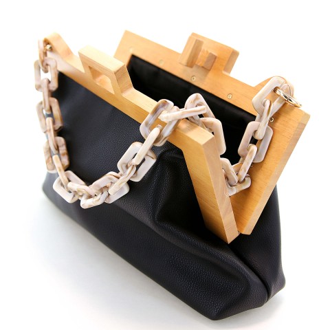 Acrylic Chain Handle Vegan Leather Clutch Bag