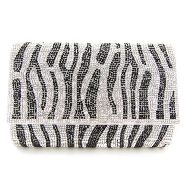 Crystal-Embellished Zebra Print Clutch