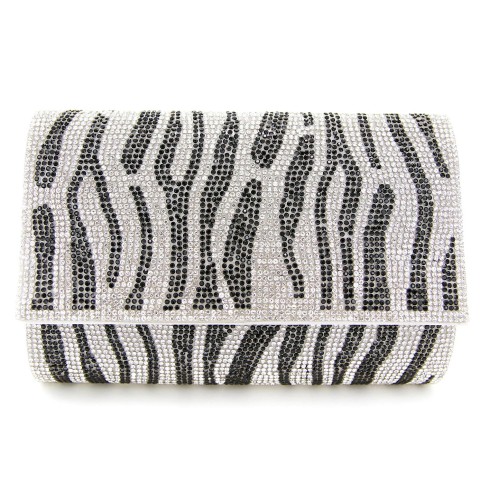 Crystal-Embellished Zebra Print Clutch