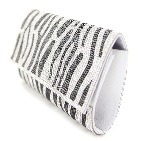 Crystal-Embellished Zebra Print Clutch