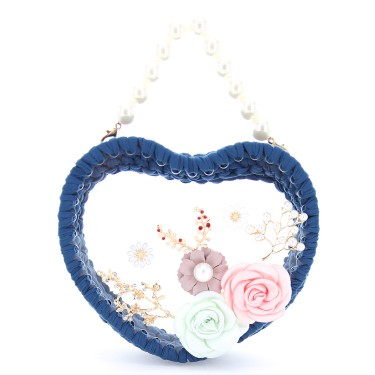 Pearl Handle Heart Clear Woven Frame Bag