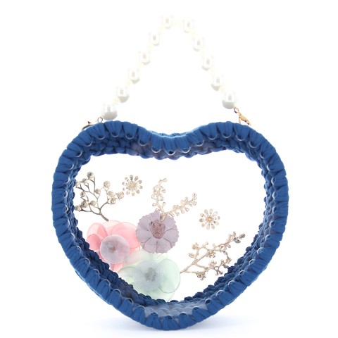 Pearl Handle Heart Clear Woven Frame Bag