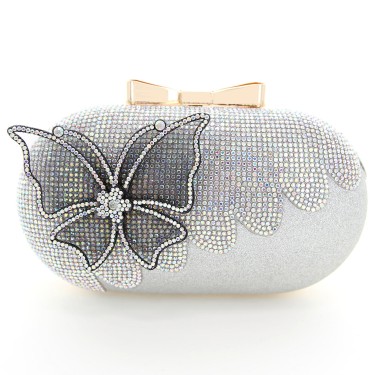 Rhinestone Embellished Butterfly Box Clutch Bag