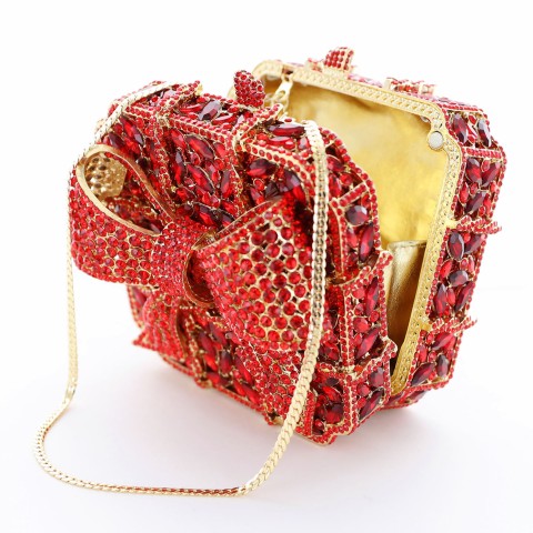 Crystal-Embellished Bow Evening Clutch