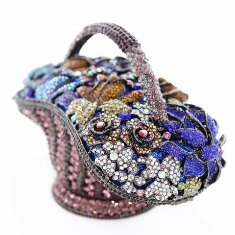 Crystal-Embellished Flower Basket Evening Clutch