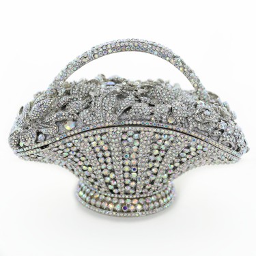 Crystal-Embellished Flower Basket Evening Clutch