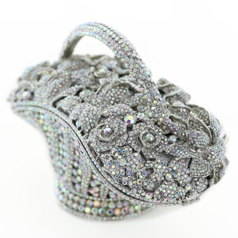 Crystal-Embellished Flower Basket Evening Clutch