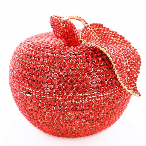 Crystal-Embellished Apple Evening Clutch