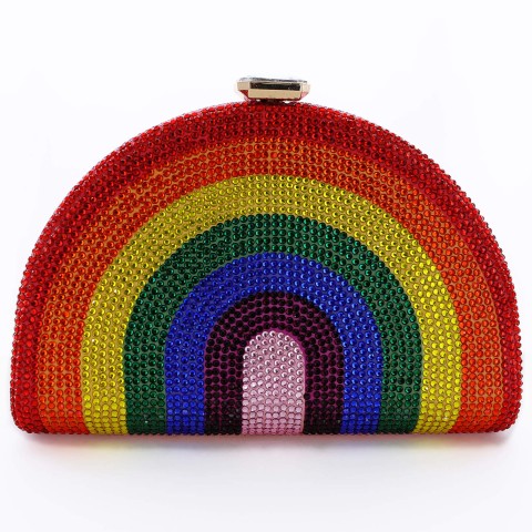 Crystal-Embellished  Rainbow Evening Clutch