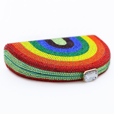 Crystal-Embellished  Rainbow Evening Clutch