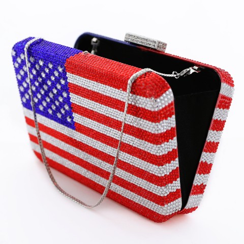 Crystal-Embellished  American Flag Evening Clutch