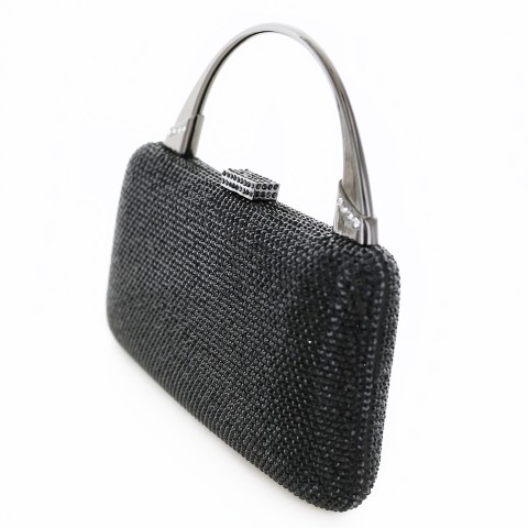 Crystal-Embellished Top Handle Evening Clutch