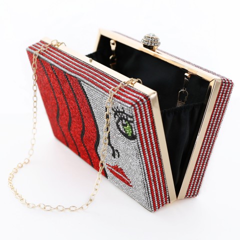 Crystal-Embellished Rhinestone Face Clutch Bag