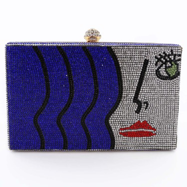 Crystal-Embellished Rhinestone Face Clutch Bag